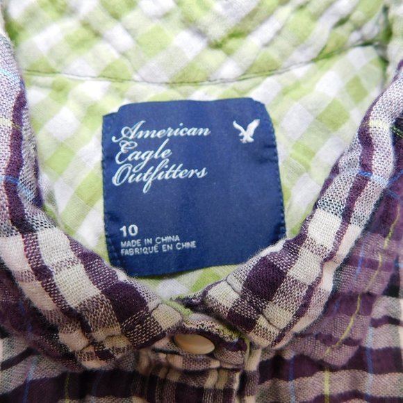 American Eagle Girls 10 Plaid Snap Front Shirt - Picture 2 of 7
